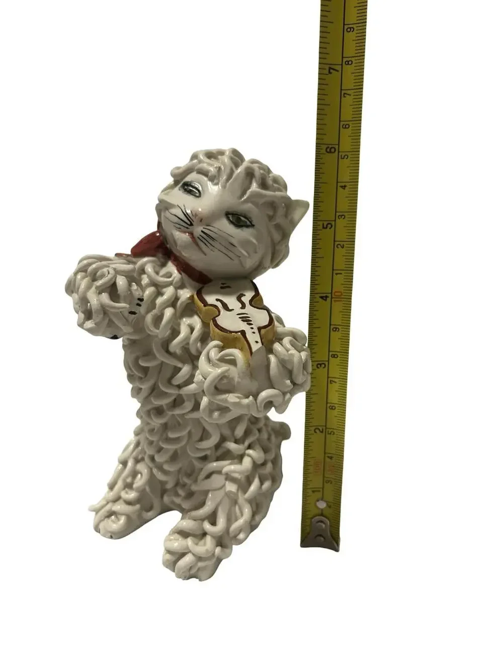Vintage Italian Spaghetti Cat Figurine Violin Guitar White Ceramic Made In Italy